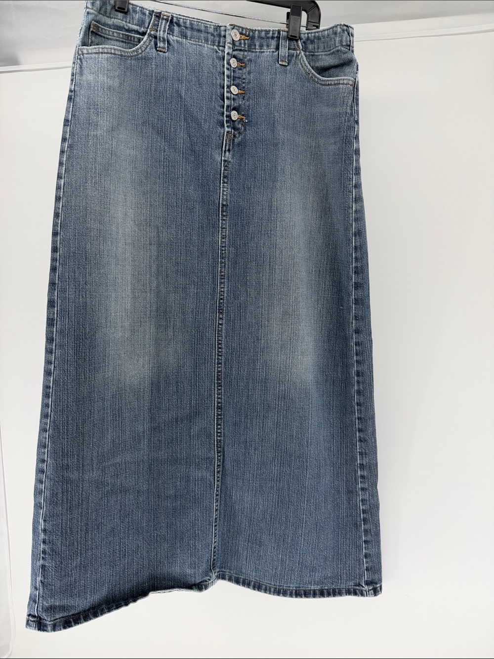 GAP Light Blue Denim Maxi Skirt with Button-Front